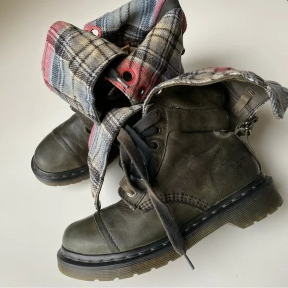 Doc Martens Gray Green Boots Size 6 US Womens Triumph 1914 Fold Over Plaid - Picture 11 of 16
